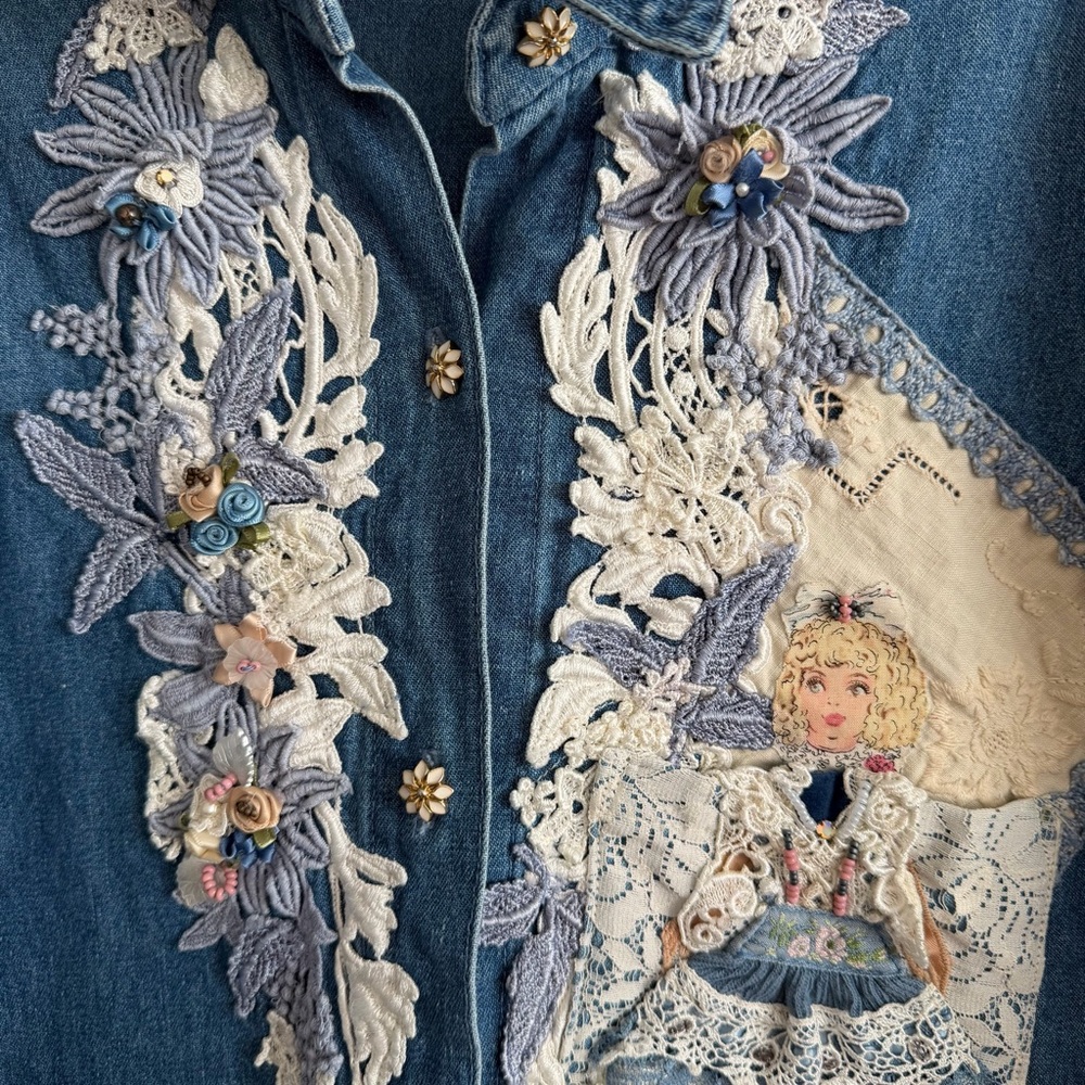 Vintage 90s Phun Shirts of California Embellished Denim Artwear Shirt - Picture 6 of 10